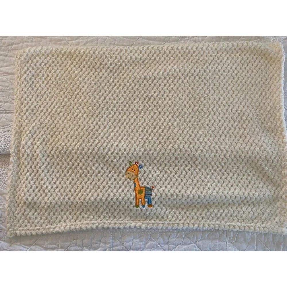 Vintage NoJo Cuddle Me Baby‎ Blanket Cream Orange Giraffe Embossed Soft 30 X 40